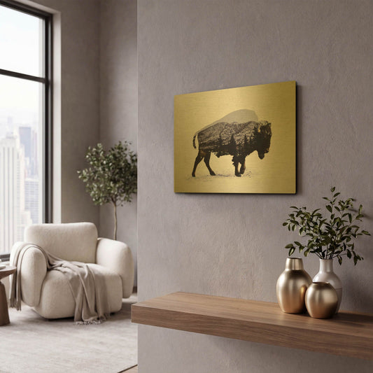 'The American Bison' By Davies Babies Gold Metal Wall Art
