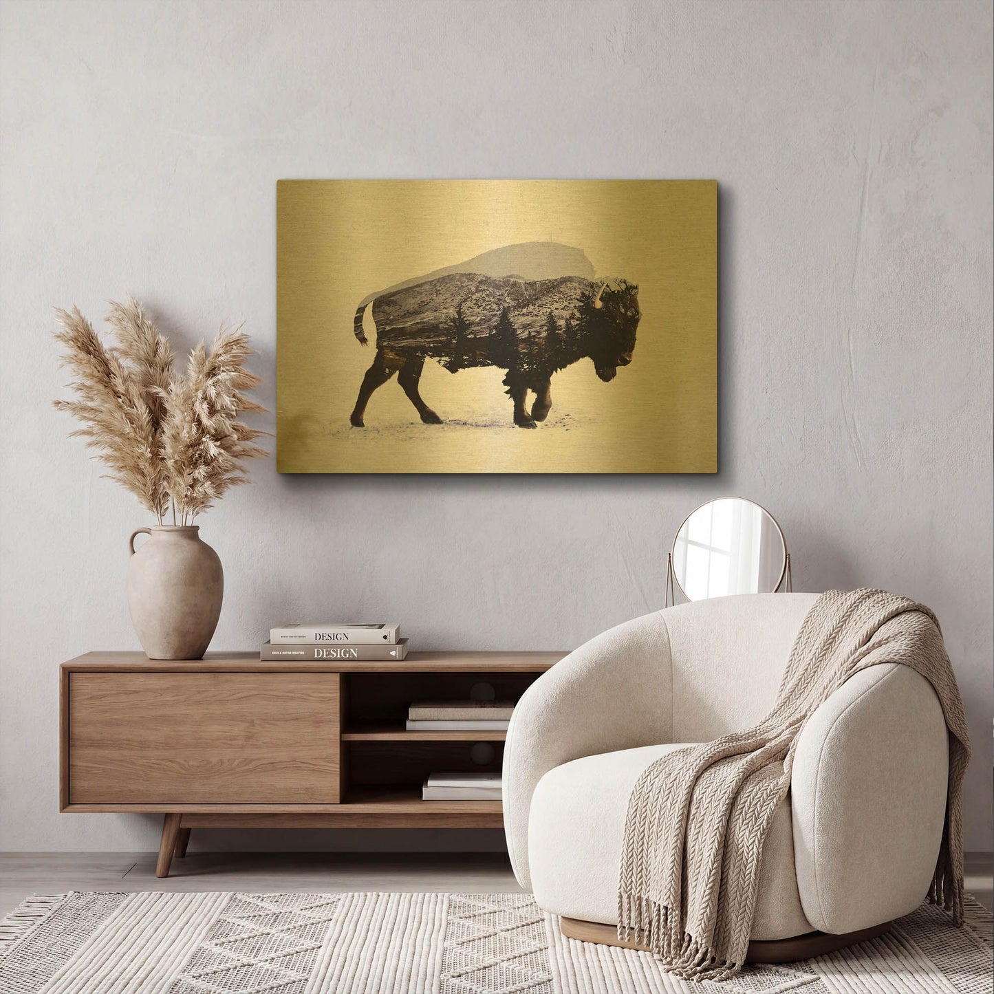 'The American Bison' By Davies Babies Gold Metal Wall Art