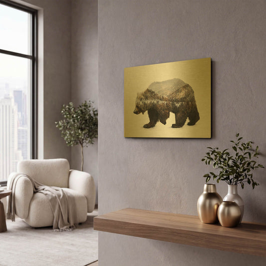'The Kodiak Brown Bear' By Davies Babies Gold Metal Wall Art