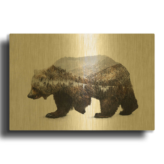 'The Kodiak Brown Bear' By Davies Babies Gold Metal Wall Art