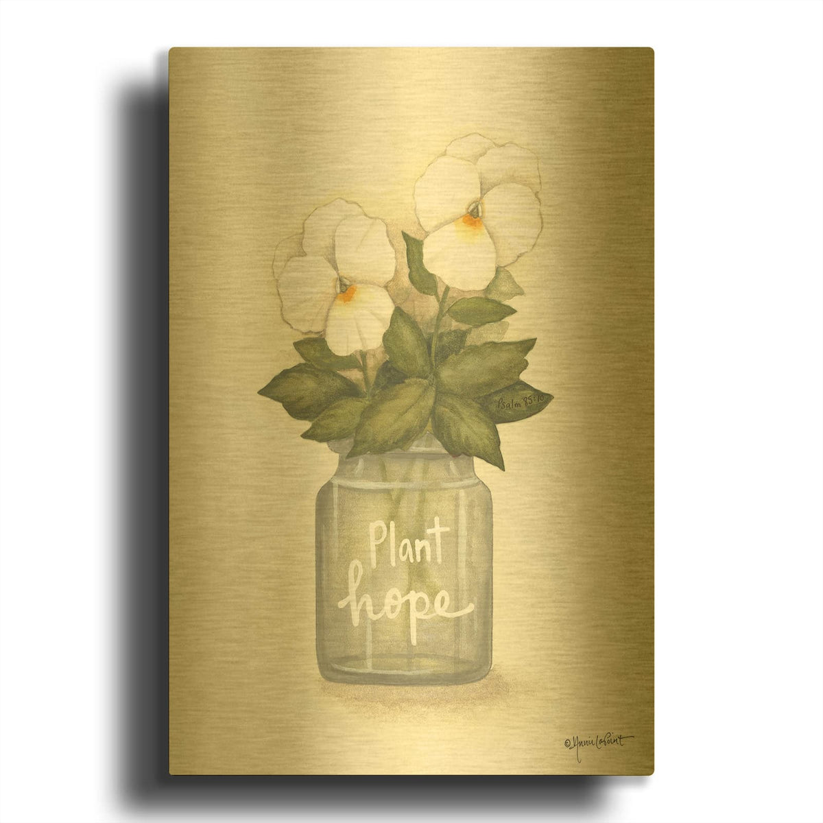 'Plant Hope Pansies' By Annie LaPoint Gold Metal Wall Art