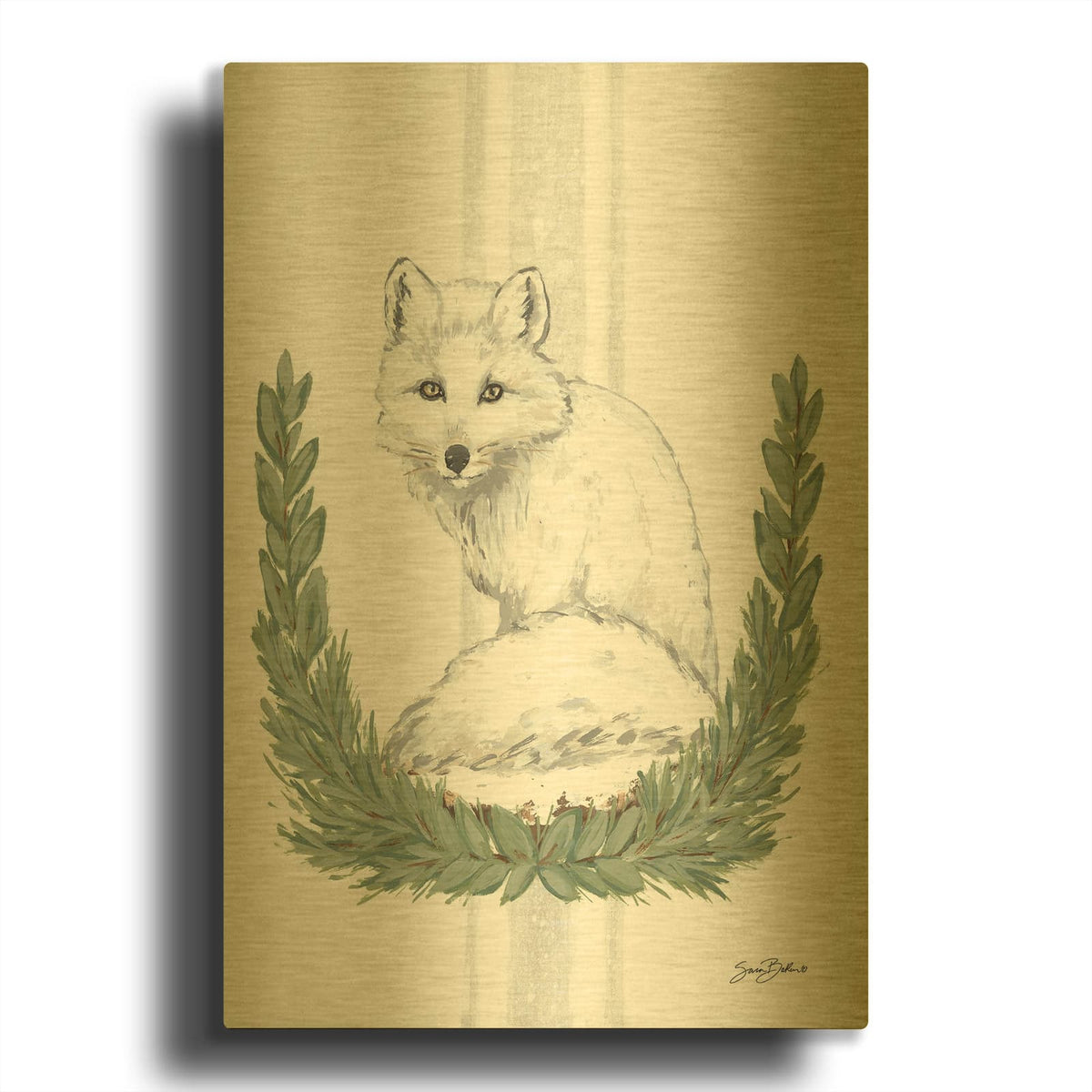 'Arctic Winter Fox' By Sara Baker Gold Metal Wall Art