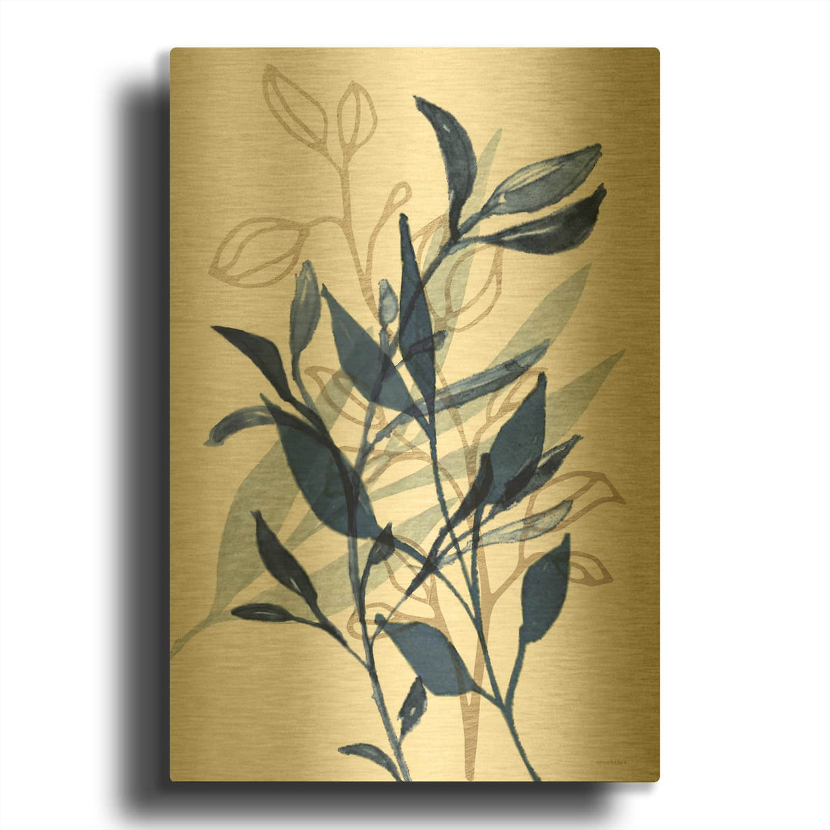 'Botanical Blues I' By Bluebird Barn Gold Metal Wall Art