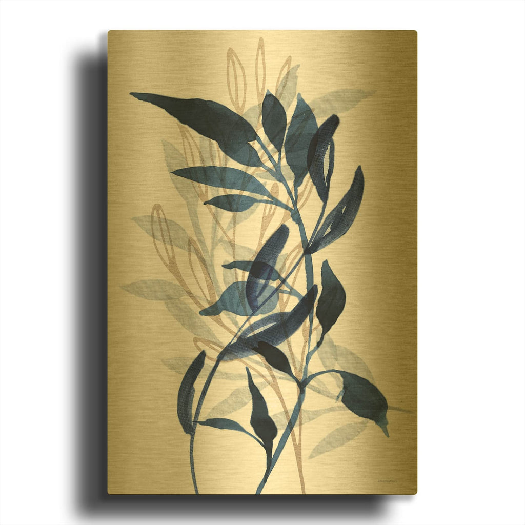 'Botanical Blues II' By Bluebird Barn Gold Metal Wall Art