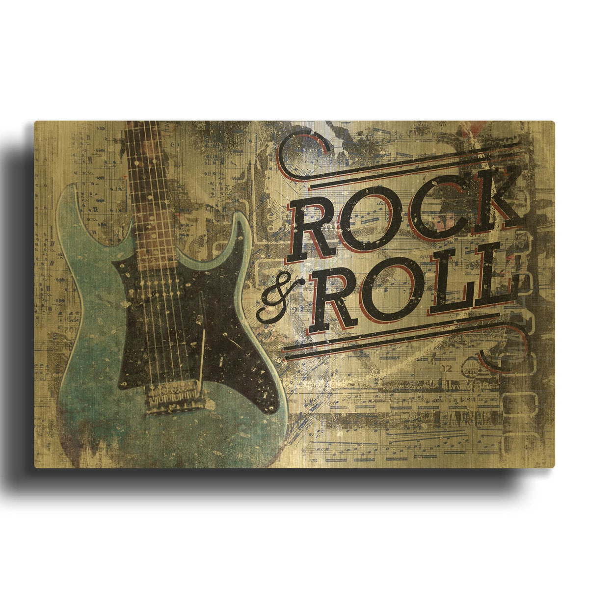 'Rock & Roll Guitar' By Cloverfield & Co. Gold Metal Wall Art