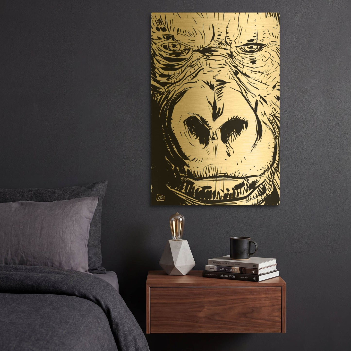 'Gorilla' By Giuseppe Cristiano Gold Metal Wall Art