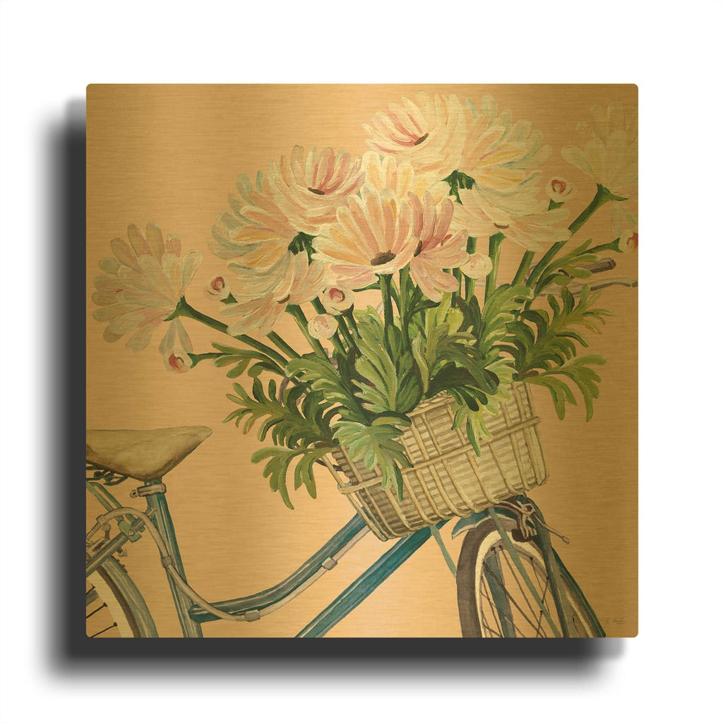 'Coral Flowers I' By Cindy Jacobs Gold Metal Wall Art
