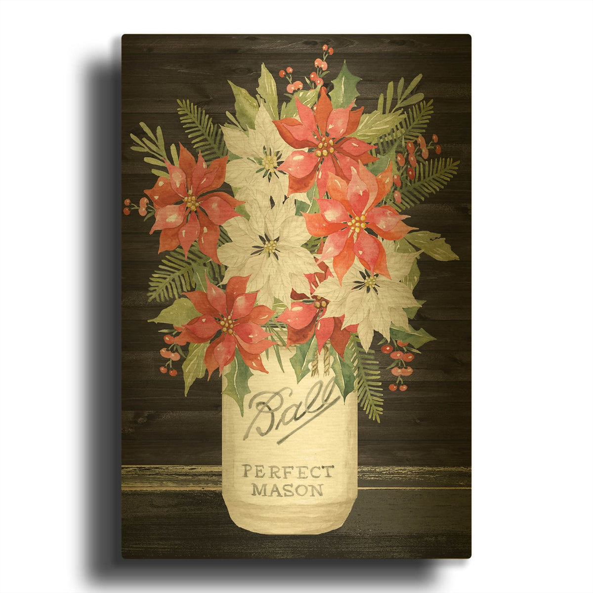 'Merry Poinsettias I' By Cindy Jacobs Gold Metal Wall Art