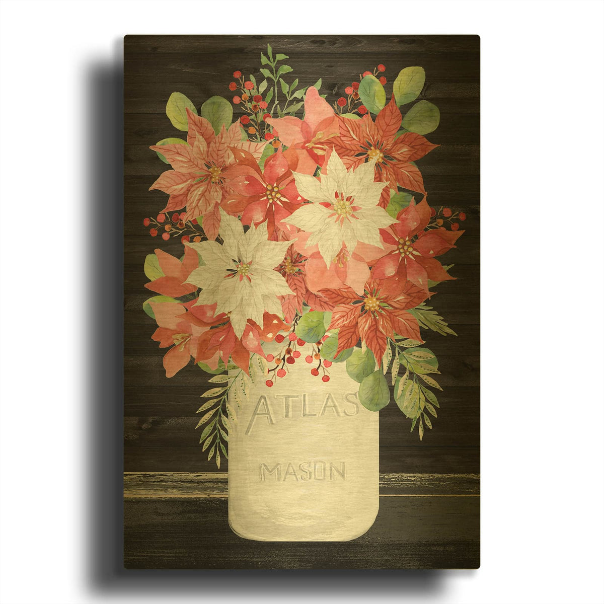 'Merry Poinsettias II' By Cindy Jacobs Gold Metal Wall Art