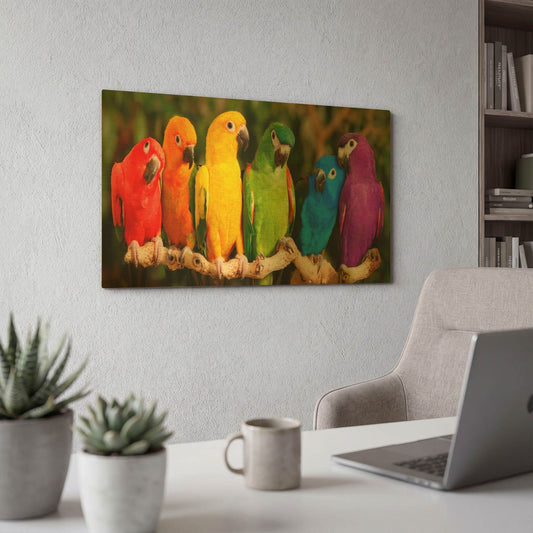 'Rainbow Parrots' By Mike Jones Gold Metal Wall Art