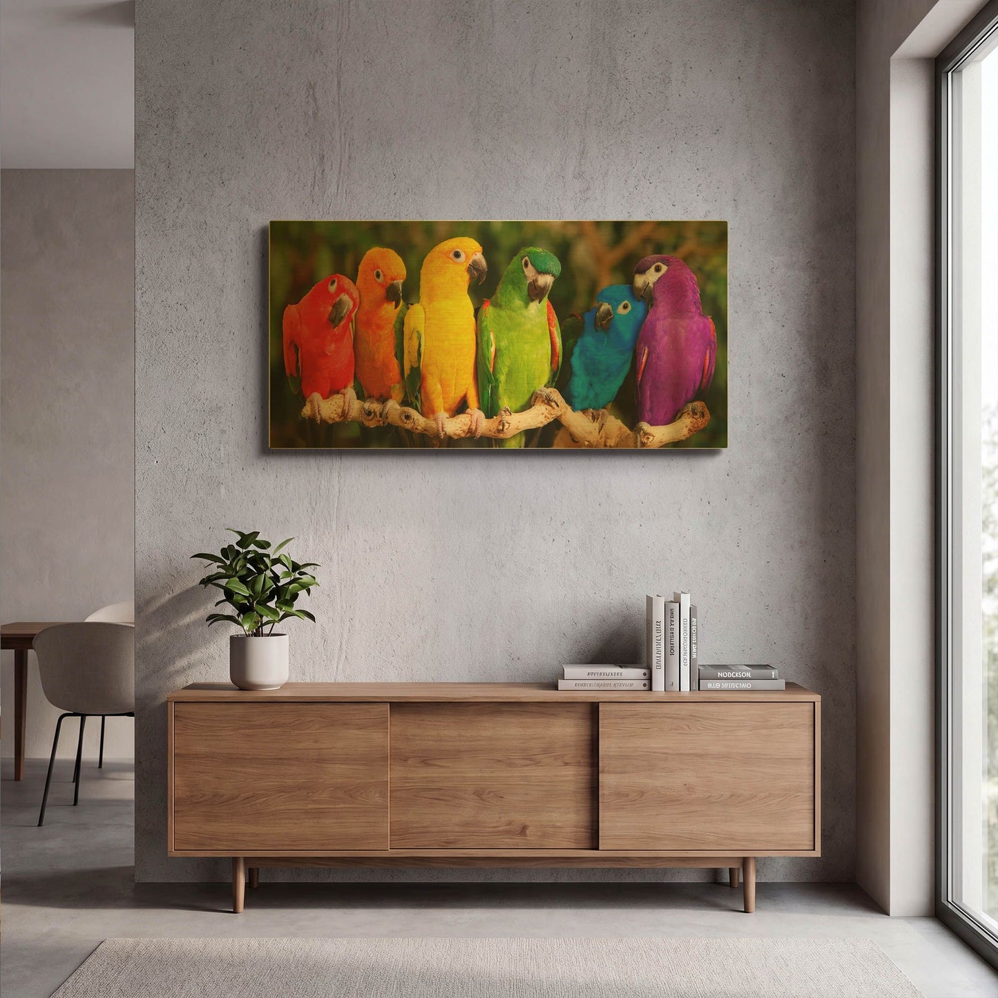 'Rainbow Parrots' By Mike Jones Gold Metal Wall Art