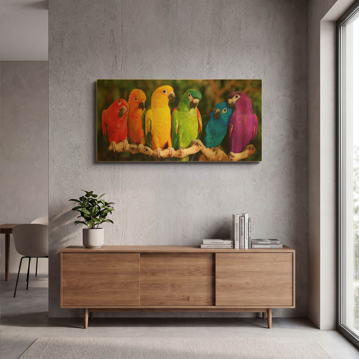 'Rainbow Parrots' By Mike Jones Gold Metal Wall Art