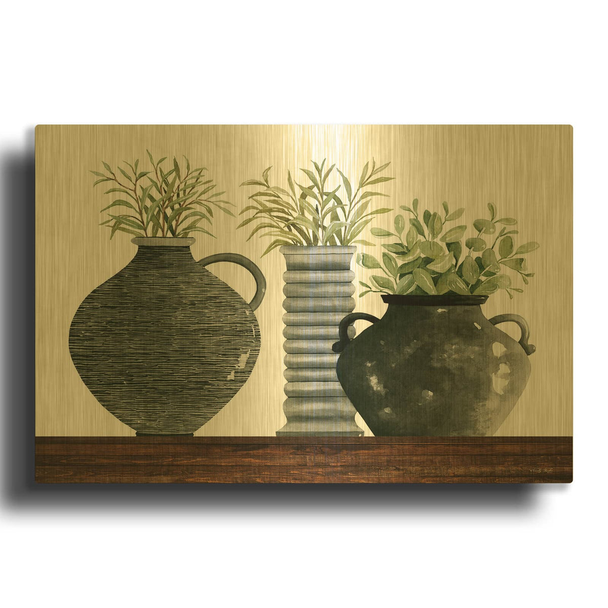 'Black Vase Set' By Cindy Jacobs Gold Metal Wall Art