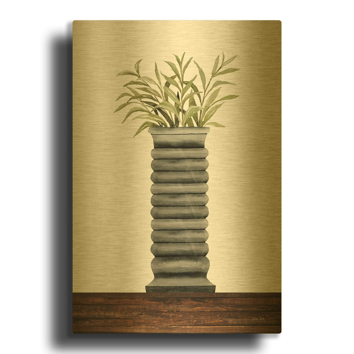 'Gray Vase' By Cindy Jacobs Gold Metal Wall Art