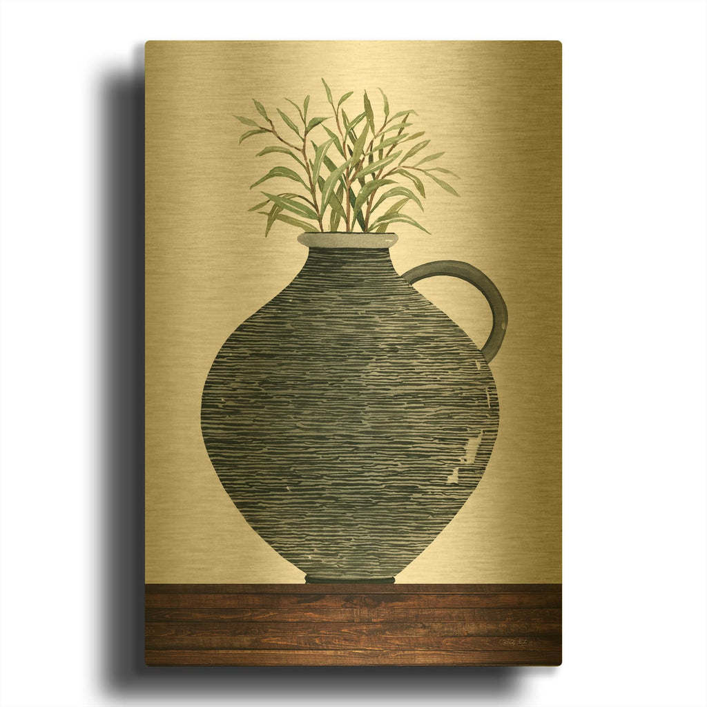 'Striped Pot' By Cindy Jacobs Gold Metal Wall Art