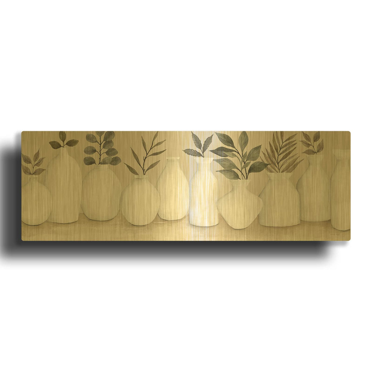 'Ivory Vases in a Row' By Cindy Jacobs Gold Metal Wall Art