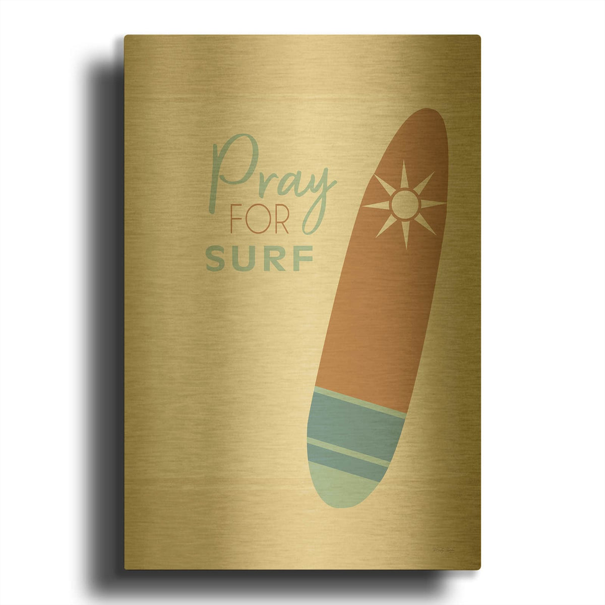 'Pray For Surf' By Cindy Jacobs Gold Metal Wall Art