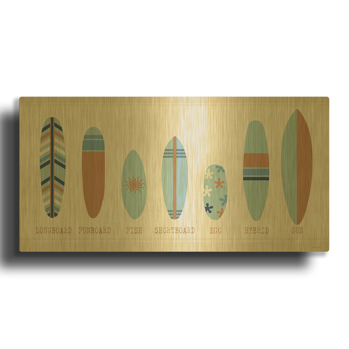 'Surfboards a Plenty' By Cindy Jacobs Gold Metal Wall Art
