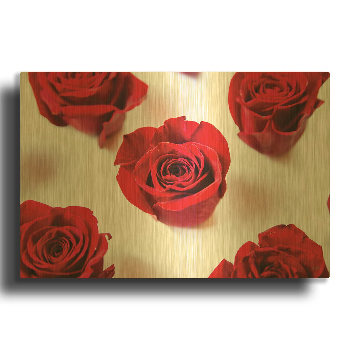 'Red Roses I' By Donnie Quillen Gold Metal Wall Art