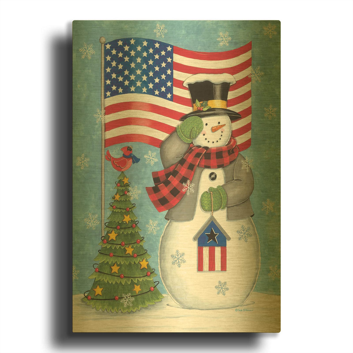 'Patriotic Snowman' By Deb Strain Gold Metal Wall Art