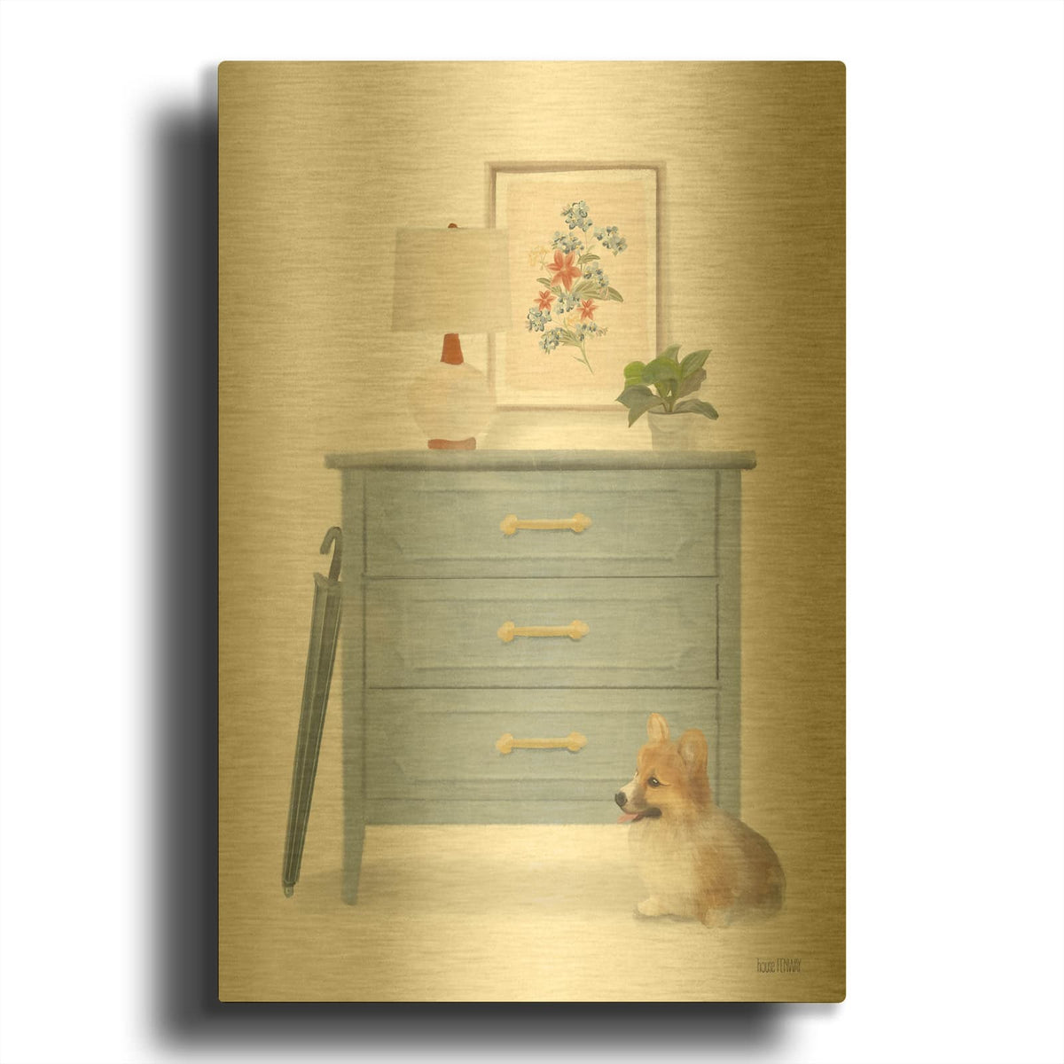 'Waiting For You Dog' By House Fenway Gold Metal Wall Art