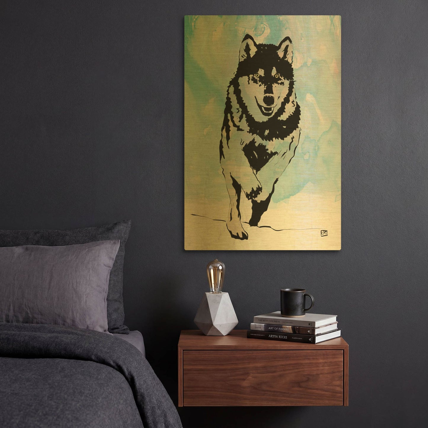 'Wolf 2' By Giuseppe Cristiano Gold Metal Wall Art