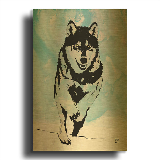 'Wolf 2' By Giuseppe Cristiano Gold Metal Wall Art