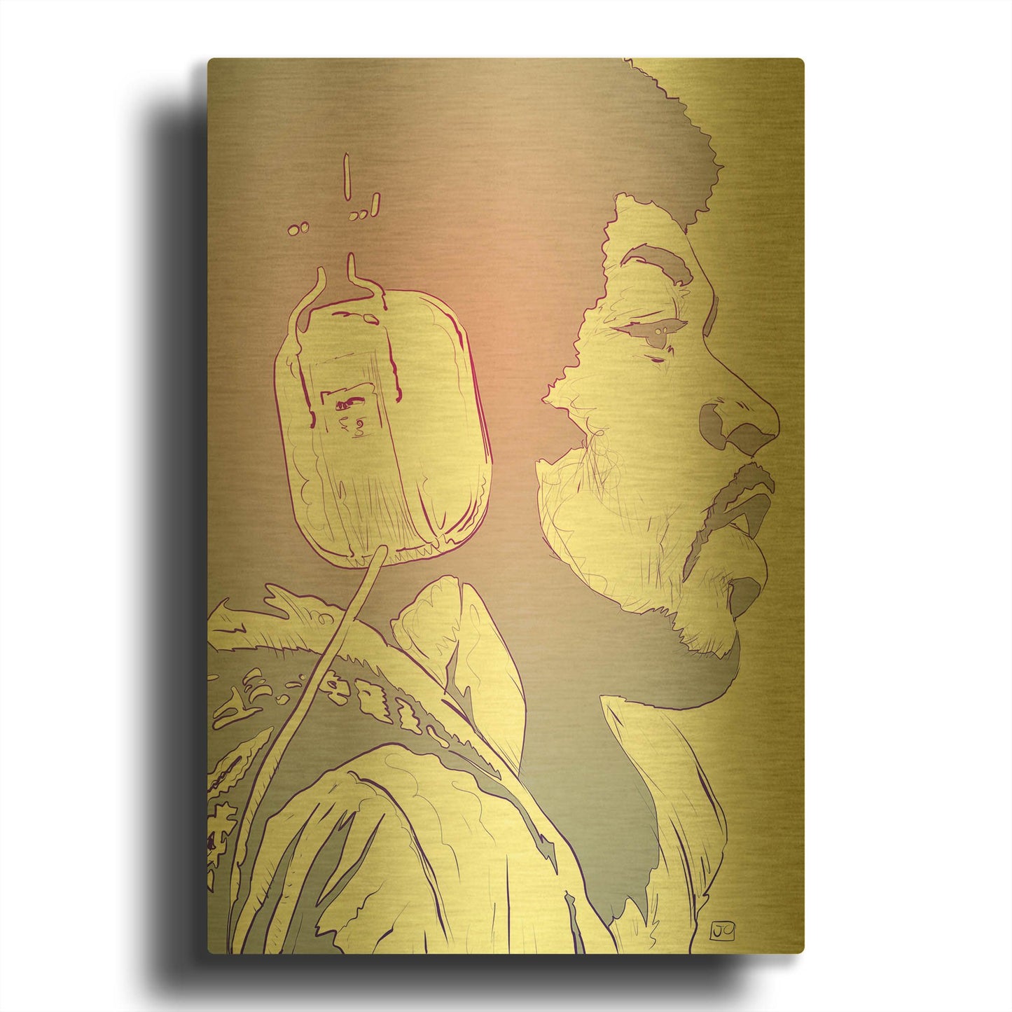'Jimi Hendrix' By Giuseppe Cristiano Gold Metal Wall Art