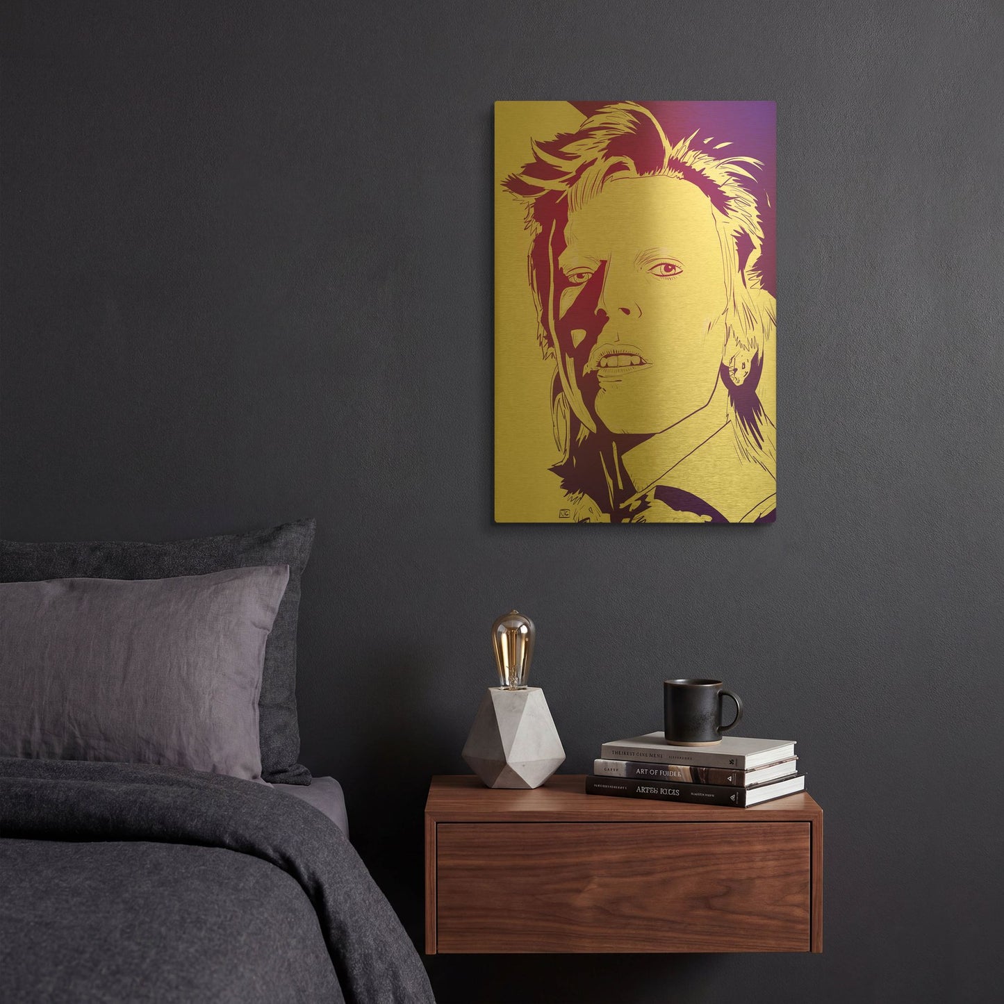 'David Bowie' By Giuseppe Cristiano Gold Metal Wall Art