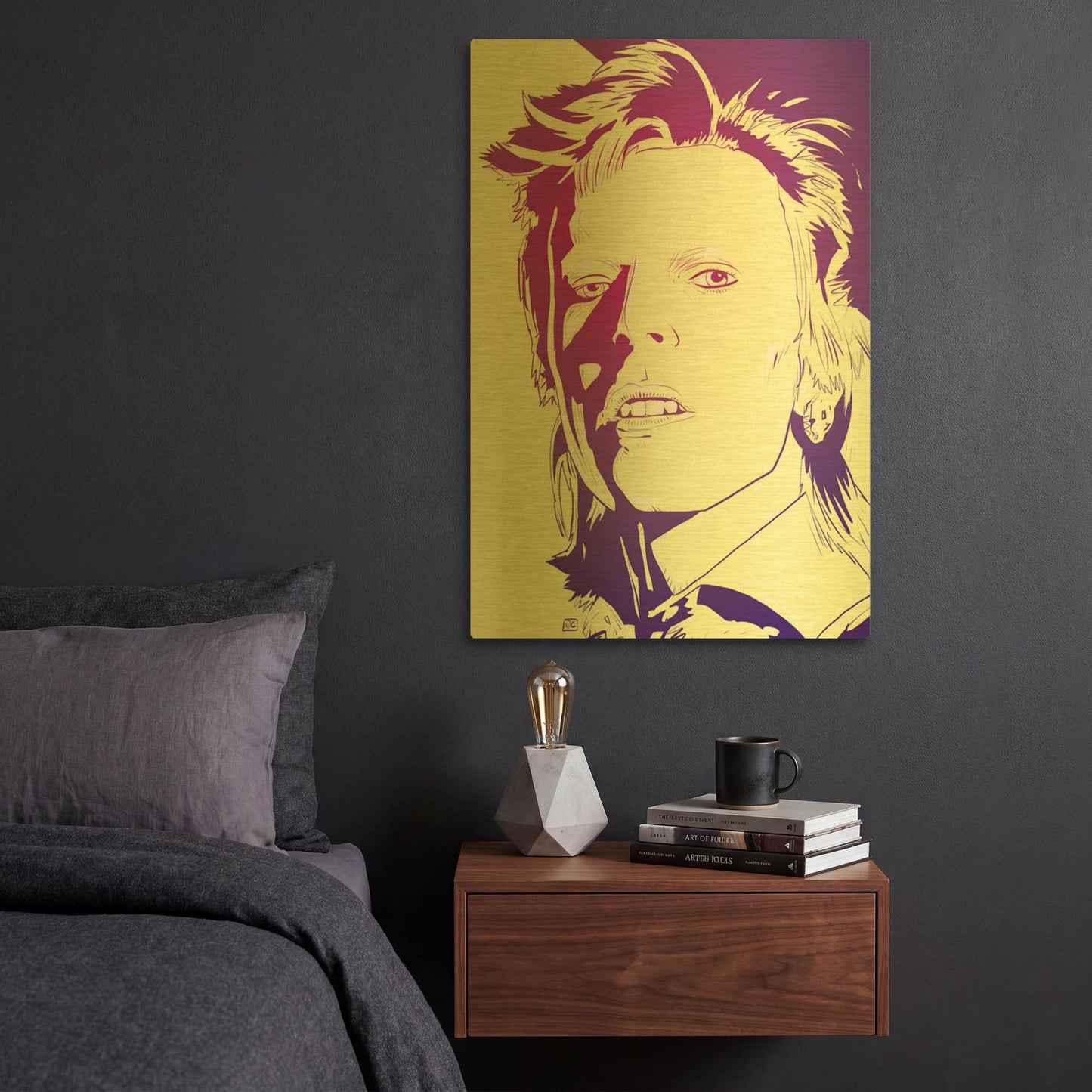 'David Bowie' By Giuseppe Cristiano Gold Metal Wall Art