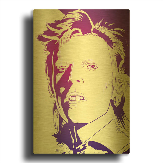 'David Bowie' By Giuseppe Cristiano Gold Metal Wall Art