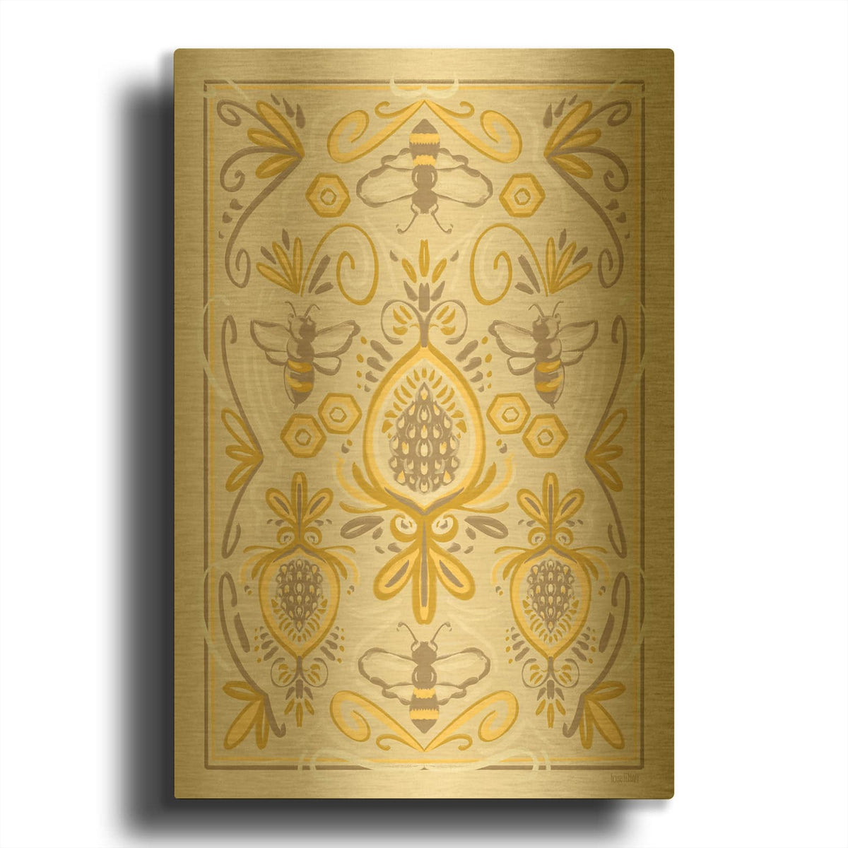 'Bumblebee Brocade' By House Fenway Gold Metal Wall Art