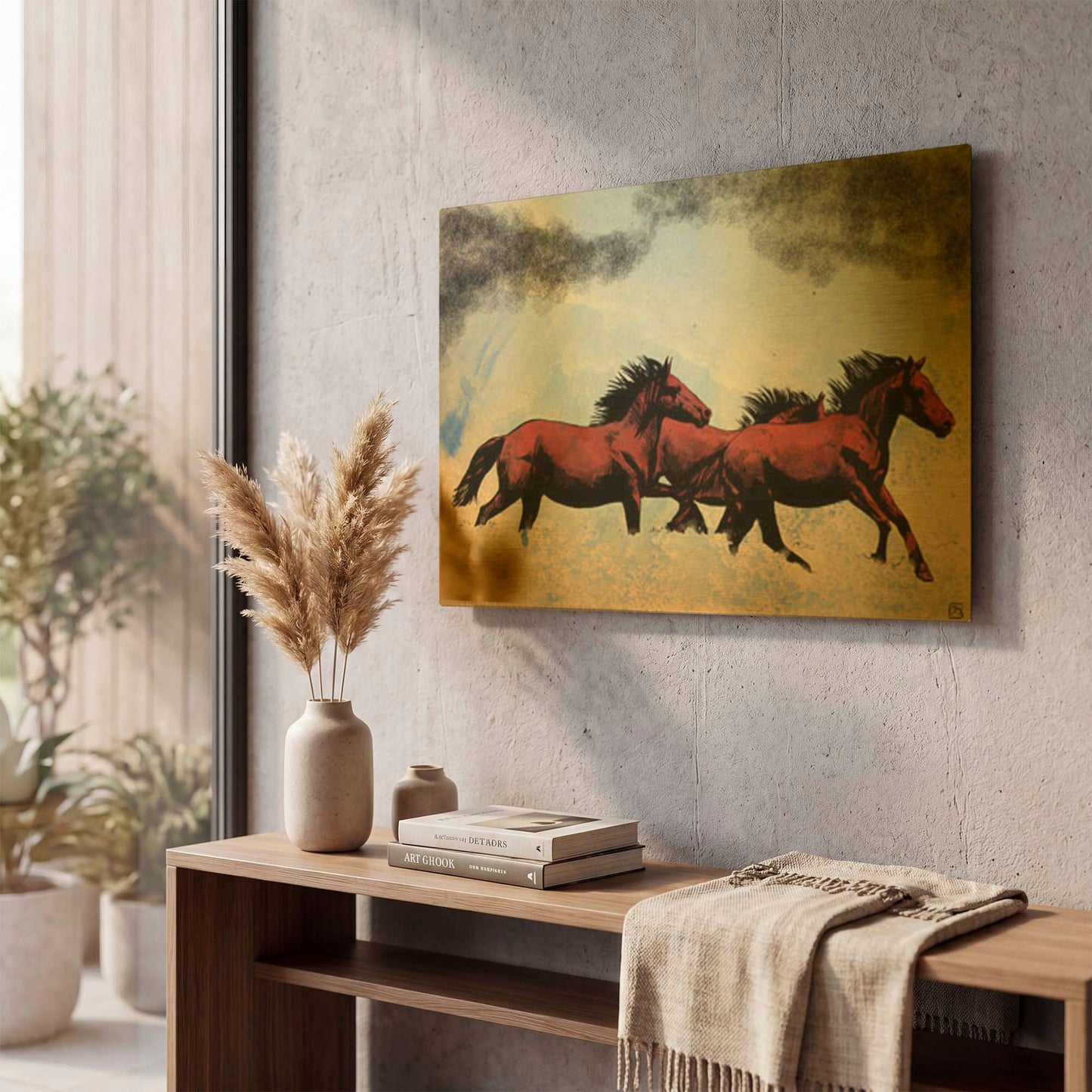 'Horses' By Giuseppe Cristiano Gold Metal Wall Art