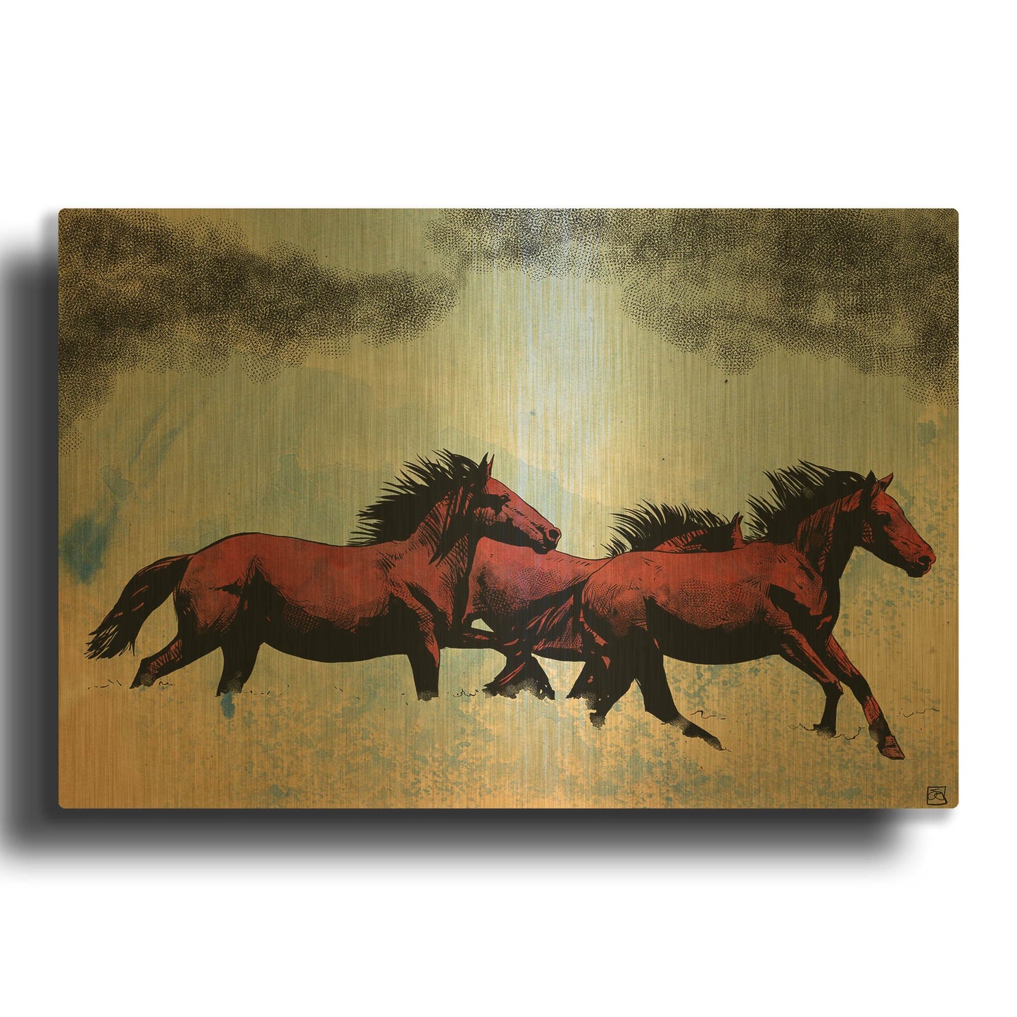 'Horses' By Giuseppe Cristiano Gold Metal Wall Art