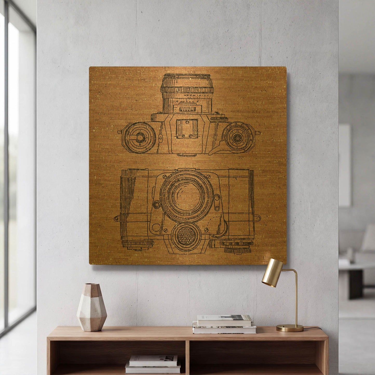 'Cork Camera' By Kamdon Kreations Gold Metal Wall Art