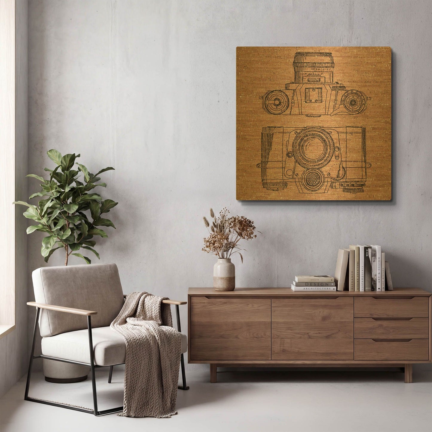 'Cork Camera' By Kamdon Kreations Gold Metal Wall Art