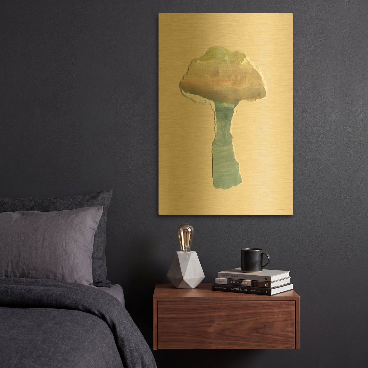 'Mushroom Home' By Kamdon Kreations Gold Metal Wall Art