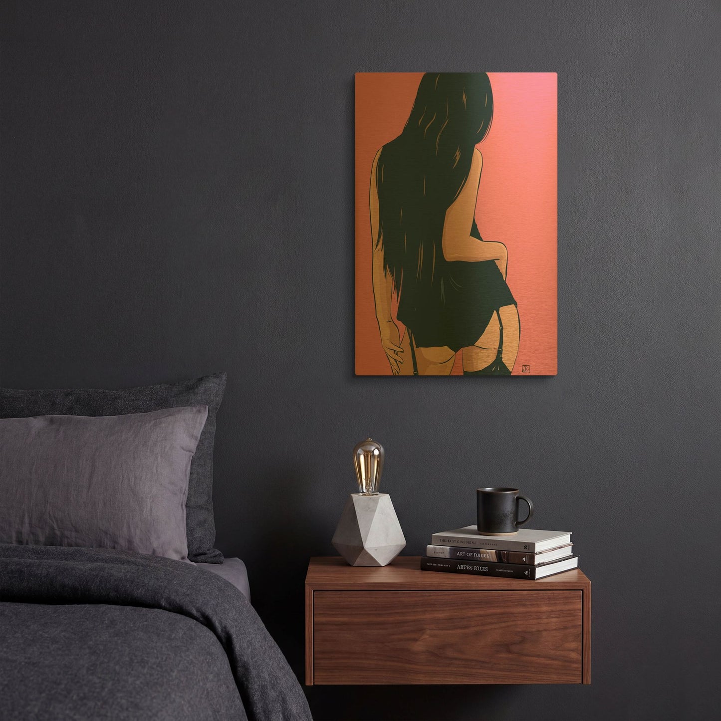 'Brunette in Black' By Giuseppe Cristiano Gold Metal Wall Art