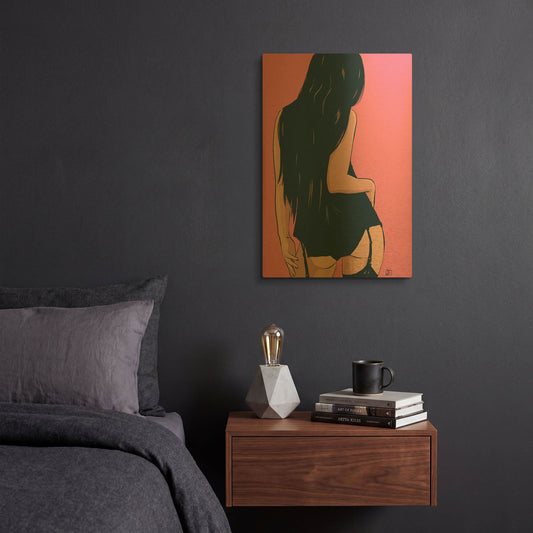 'Brunette in Black' By Giuseppe Cristiano Gold Metal Wall Art