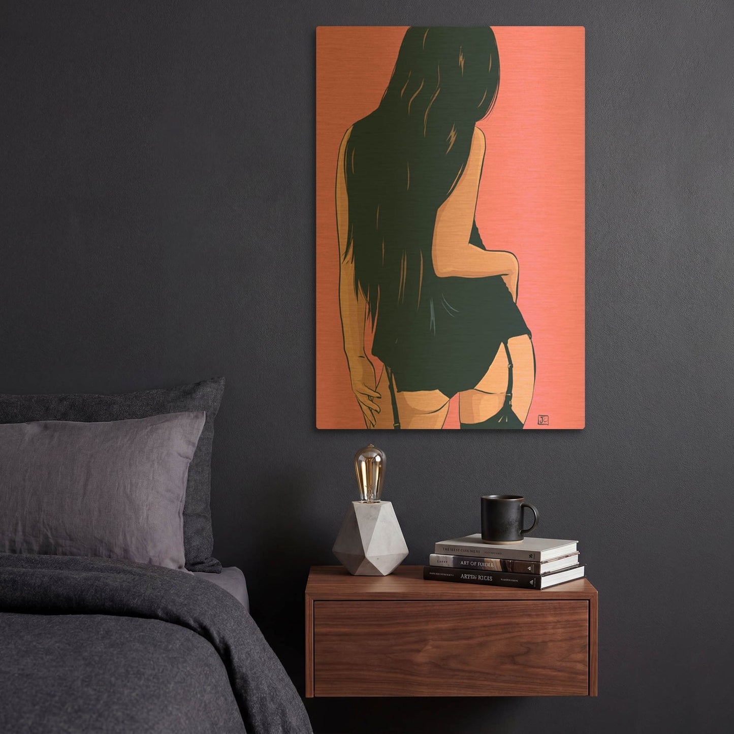 'Brunette in Black' By Giuseppe Cristiano Gold Metal Wall Art