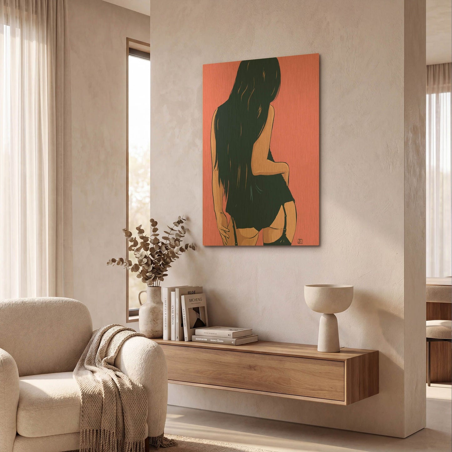 'Brunette in Black' By Giuseppe Cristiano Gold Metal Wall Art