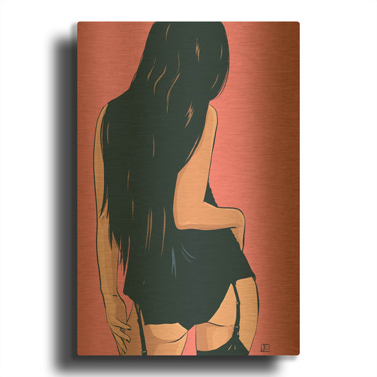 'Brunette in Black' By Giuseppe Cristiano Gold Metal Wall Art