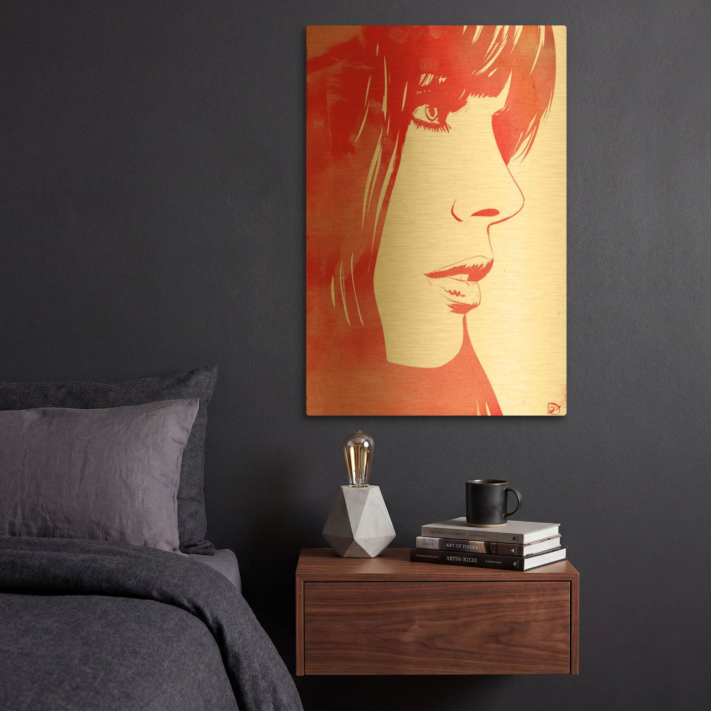 'Portrait in Red' By Giuseppe Cristiano Gold Metal Wall Art
