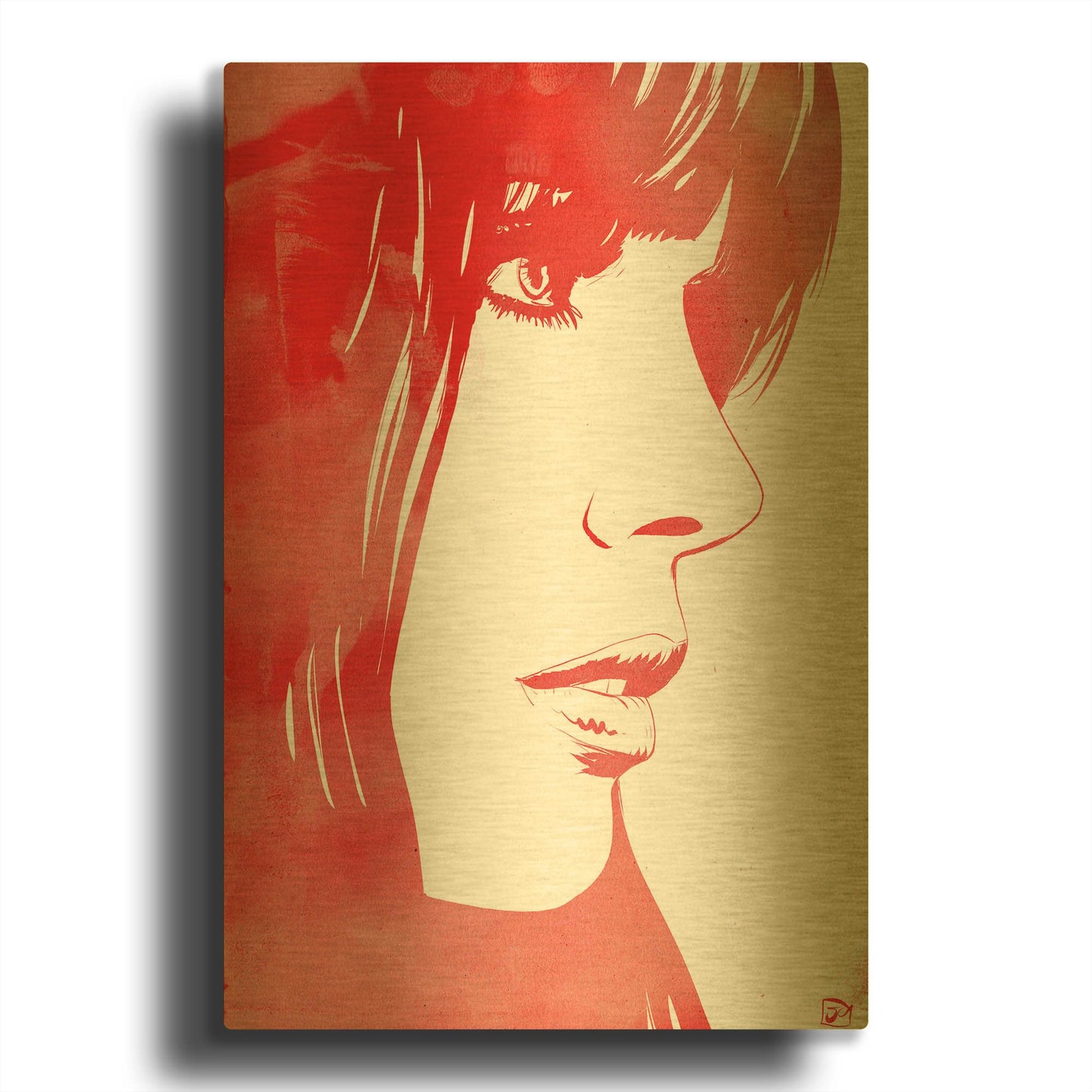 'Portrait in Red' By Giuseppe Cristiano Gold Metal Wall Art