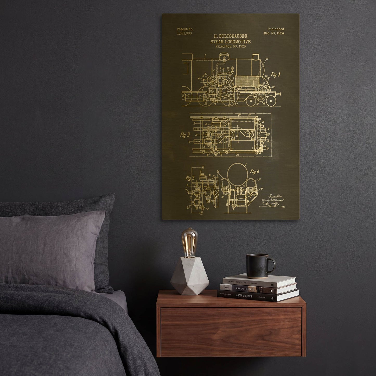 'Steam Locomotive Blueprint Chalkboard Patent' By LUXE Gold Metal Wall Art