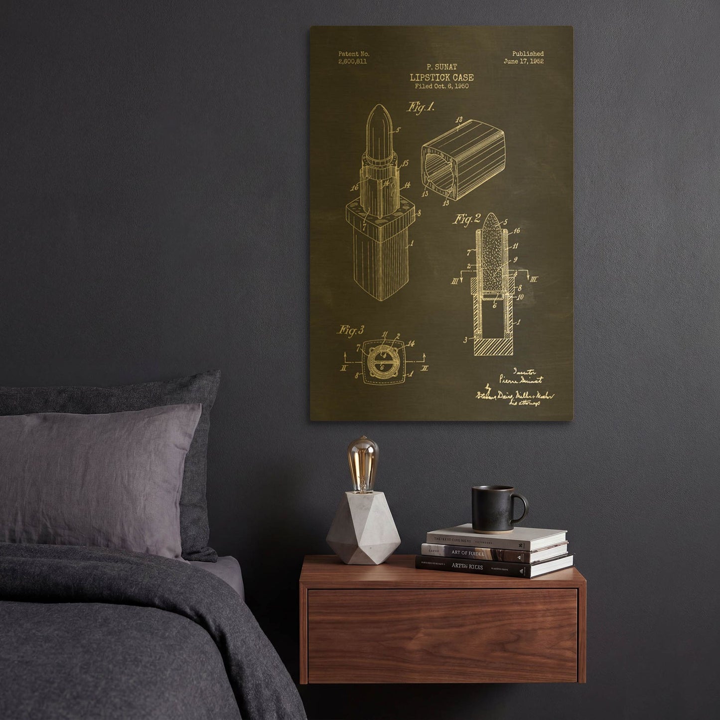 'Lipstick Case Blueprint Chalkboard Patent' By LUXE Gold Metal Wall Art