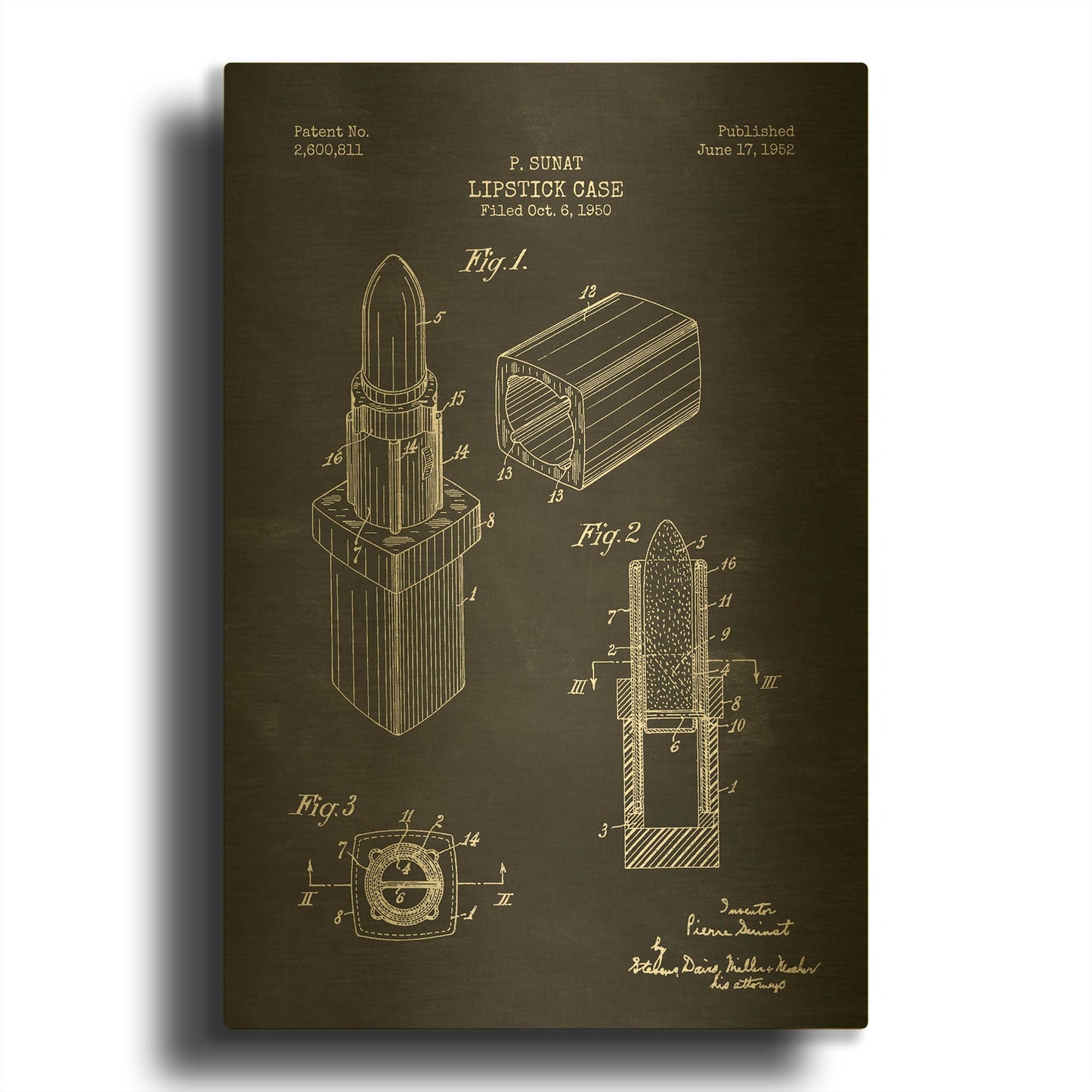 'Lipstick Case Blueprint Chalkboard Patent' By LUXE Gold Metal Wall Art