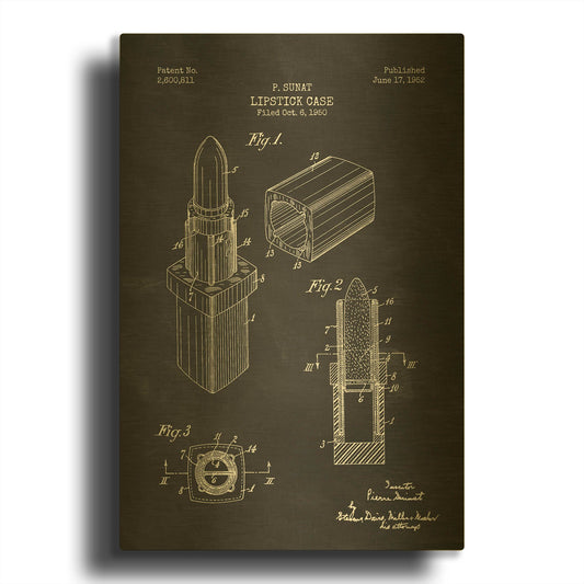 'Lipstick Case Blueprint Chalkboard Patent' By LUXE Gold Metal Wall Art