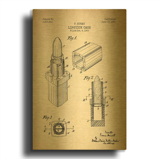 'Lipstick Case Blueprint Parchment Patent' By LUXE Gold Metal Wall Art