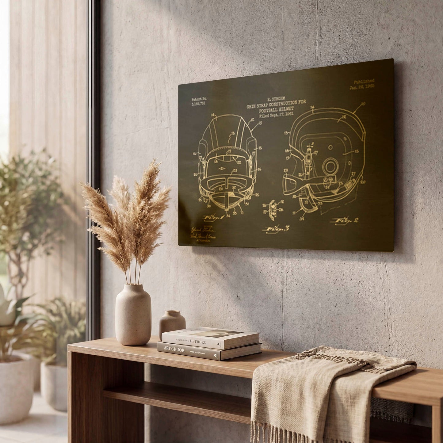 'Modern Football Helmet Blueprint Chalkboard Patent' By LUXE Gold Metal Wall Art